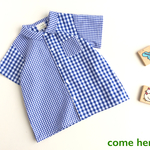 80〜140 gingham☆ コットンブロード 大小チェックシャツ（ブルー）