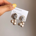 ミックスカメオボタン×コットンパールピアス