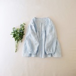 リネンダンガリーまるいヨークのギャザーブラウス light blue