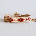ビーズラップブレスレット（Beige/Red