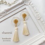 クリア×金箔 フラワー タッセルピアス