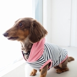 犬服　ダックスちゃんのフード付タンクトップ　白ベースボーダー×ピンク