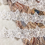 ＊再入荷＊50cm単位 パール付き 立体 フラワー 花 オーガンジー 刺繍レースブレード 白 BK190415 ハンドメイド 素材