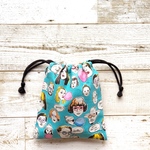 顔がいっぱい 給食袋 巾着袋  (ターコイズブルー)