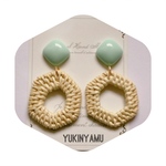 【送料無料】グリーン×ラタン イヤリング/ピアス