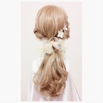 春のシュシュとお花のヘアピン(ホワイト)