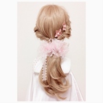お花のシュシュとヘアピンのセット(ピンク)