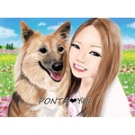 ペット似顔絵　飼い主様とご一緒に！★修正回数無制限★データ贈呈★文字入れ無料