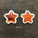 べっこうスターとホワイトビーズ刺繍のピアス/イヤリング