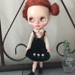 ブライス　blythe　。゜。゜。革サスペンダースカート　モスグリーン別珍。゜。゜。　