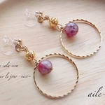 **希少石**レッドアメジストのノンホールピアス