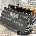  【受注製作】再販 ❷ 英字×ヒッコリー がま口メイクポーチ