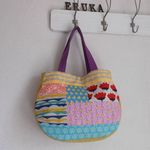 北欧風パッチ　はまぐり横長BAG♪　アヒル　キルト　黄×紫　花