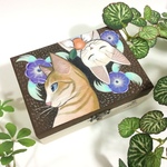 手描き 猫の木箱 小物入れ 原画 手書き 猫 茶トラ 白猫 ネコ ねこ 絵 絵画 イラスト アート 茶色 ブラウン