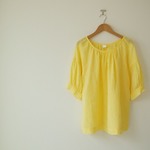 リネンシャンブレー　ドロップショルダーラグランギャザーブラウス　