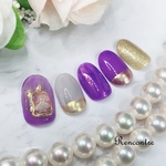 055 ネイルチップ 春ネイル パープル シェルストーン シアーカラー