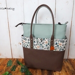 【yu様専用】№1085 倉敷帆布ポケットトートA4縦型～スモーキーセラドン×リバティエデナム×スモーキーブラウン