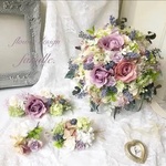 ［ブーケ専用BOX付き］再販多数♡大人可愛いアンティーククラッチ ウェディングブーケ＆ブートニア＆ヘッドドレス 3点セット・プリザーブドフラワー/アーティフィシャルフラワー
