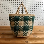 チェックのかごバッグ／グリーン
