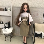 リカちゃん服♡白トップス＆ベルト付きハイウエストギャザースカート♡リアルクローズ  