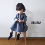【各サイズ限定１】ベビー👶小さな丸襟の七分袖ワンピース(ブルー柄)