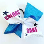 キラキラチアリボンライトブルー♡CHEER BOW名前チーム名オーダー