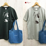 お得！チュニック丈Tとデニムトートセット 猫と熊  （グレーかスミ）