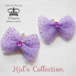 貼るピアス【シール10ペア付き】キッズ用 ドレス チュール ラメ リボン／ パープル(K3) 子供イヤリング  アクセサリー 誕生日プレゼント/クリスマスプレゼント