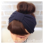 【送料無料】ネイビーふんわりニット ヘアバンド     ターバン リボン型
