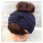 【送料無料】ネイビーふんわりニット クロス型 ヘアバンド    ターバン 