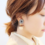 【 chimie vintage-483 】ヴィンテージボタンとヴィンテージ鼈甲大きめプレートイヤリング・ピアス