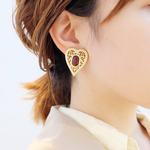 【再販】【 chimie vintage-471 】USAハートボタンのシンプルイヤリング・樹脂ピアス