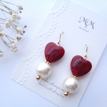 真っ赤なハート×コットンパールピアス/イヤリング