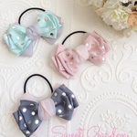 【新色】キッズヘアゴム♡シルバードットとメッシュリボン