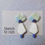 lime green×blue刺繍ピアス
