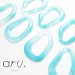 [S1903-11]【6個】 変形 オーバル アクリルチャーム ブルー マーブルカラー