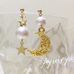 月＊星＊ムーン＊スター＊コットンパール＊アシンメトリー＊ピアス＊ゴールド