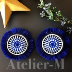 A764  モダン刺繍カボション Blue(2個)
