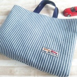 自動車ワッペン付き☆ヒッコリーストライプレッスンバッグ