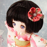 オビツ11・1/6ドール用　つまみ細工の髪飾り（赤ドット柄）