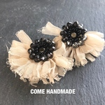 オーガンジーフリンジ ビーズ刺繍 ピアス/イヤリング