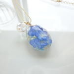 クリスタルフラワーアクア水晶ネックレス（紫陽花）八重ブルー