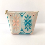 (Flowers) M 16cm 花刺繍ポーチ 