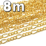 【8m】デザインチェーン 3mm ゴールド【フィガロ チェーン素材】