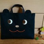 紺×紺ステッチ　くま　レッスンバッグ　男の子　女の子