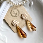 お呼ばれに♡ドイツビーズとパールのピアス/イヤリング べっ甲 大ぶり