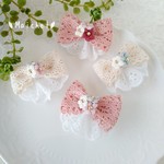 レース編みぷくぷく小花ブーケ♡フリフリレースベビーヘアクリップ