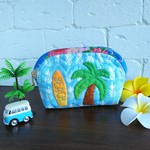 ハワイアンキルト《ぷっくりヤシの木🌴サーフボード& ALOHAハート❤️》パイナップル柄ポーチ                       
