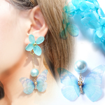 《シルフィード》風の妖精　〜紫陽花と蝶の2wayピアス（イヤリング） 