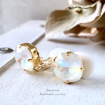 Swarovski pierce/earring スワロフスキー大粒オフスクエアピアス/イヤリング(ホワイト)